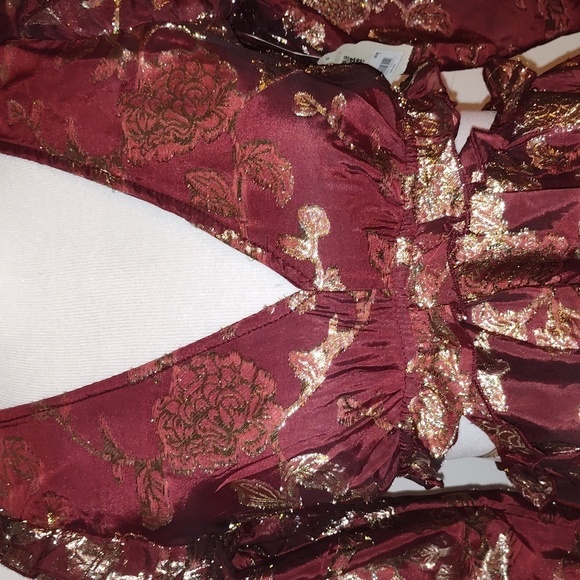 Altar’d State Burgundy, Gold flowers Dress w Cut outs + Lace up Back  si… - Picture 9 of 16
